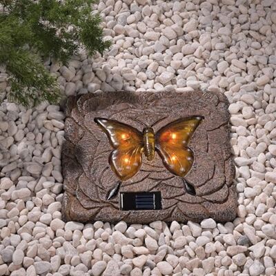 hellum LED Solar Stein mit Resin Schmetterling außen, 4 gelbe LED, 24x24cm Solar Schmetterling, Solar LED Stein als Grabschmuck klein oder Grabbeleuchtung Steine, für Garten, Balkon, Beet 153019 hellum LED Solar Stein mit Resin Schmetterling außen, 4 gelbe LED, 24x24cm Solar Schmetterling, Solar LED Stein als Grabschmuck klein oder Grabbeleuchtung Steine, für Garten, Balkon, Beet 153019