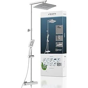 Schütte TRENTO Duschsystem mit Thermostat, Duschset mit großer Regendusche (32x20 cm) und verstellbarer Handbrause, Brauseset mit Duschstange, Duschsäule Duschpaneel, Chrom Schütte TRENTO Duschsystem mit Thermostat, Duschset mit großer Regendusche (32x20 cm) und verstellbarer Handbrause, Brauseset mit Duschstange, Duschsäule Duschpaneel, Chrom