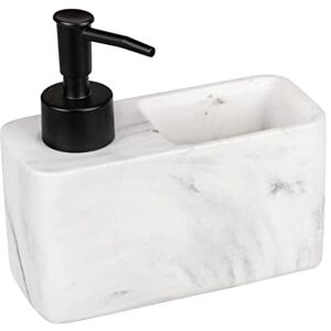 WENKO Spülmittelspender Mod. Resa Marmor, Seifenspender für die Küche in Marmoroptik mit praktischem Schwammfach, inklusive Spülschwamm, nachfüllbar, 150 ml, 14,5 x 14,3 x 6 cm, Weiß/Schwarz WENKO Spülmittelspender Mod. Resa Marmor, Seifenspender für die Küche in Marmoroptik mit praktischem Schwammfach, inklusive Spülschwamm, nachfüllbar, 150 ml, 14,5 x 14,3 x 6 cm, Weiß/Schwarz