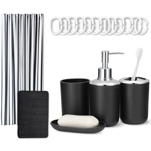 Amazon Badezimmer-Zubehör-Set: Duschvorhang mit Haken, Memory Foam Badteppich, Seifenspender, Seifenschale, Zahnbürstenhalter & Becher, Weiß Amazon Badezimmer-Zubehör-Set: Duschvorhang mit Haken, Memory Foam Badteppich, Seifenspender, Seifenschale, Zahnbürstenhalter & Becher, Weiß