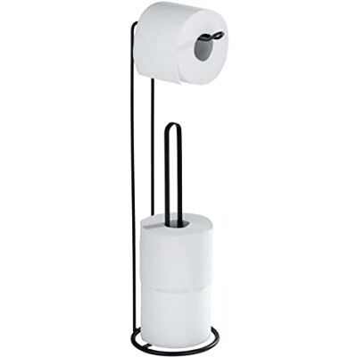 WENKO Stand Toilettenpapierh. Mod. Lugano 2in1 mit Ersatzrollenaufbewahrung für bis zu 3 Rollen aus matt-schwarz lackiertem Stahl Ø 15,5 x 54 cm WENKO Stand Toilettenpapierh. Mod. Lugano 2in1 mit Ersatzrollenaufbewahrung für bis zu 3 Rollen aus matt-schwarz lackiertem Stahl Ø 15,5 x 54 cm