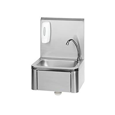 Saro Handwaschbecken – Inkl. Seifenspender & Siphon – Mit Kniebedienung – Edelstahl – Spritzschutz – B 400×T 340×H 595 mm – Modell Kevin Saro Handwaschbecken – Inkl. Seifenspender & Siphon – Mit Kniebedienung – Edelstahl – Spritzschutz – B 400×T 340×H 595 mm – Modell Kevin