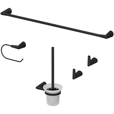 Vicco Badzubehör-Set Tauri Schwarz 5 Teile, besteht aus WC-Papierhalter, Toilettenbürste, Handtuchhalter breit und 2 Haken Vicco Badzubehör-Set Tauri Schwarz 5 Teile, besteht aus WC-Papierhalter, Toilettenbürste, Handtuchhalter breit und 2 Haken