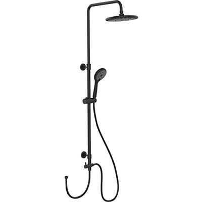 WENKO Duschsystem Watersaving, Duschstange aus Edelstahl mit wassersparendem Regenduschkopf und Handbrause, einfacher Anschluss an bestehende Armaturen, höhenverstellbar (75-120 cm), Schwarz WENKO Duschsystem Watersaving, Duschstange aus Edelstahl mit wassersparendem Regenduschkopf und Handbrause, einfacher Anschluss an bestehende Armaturen, höhenverstellbar (75-120 cm), Schwarz