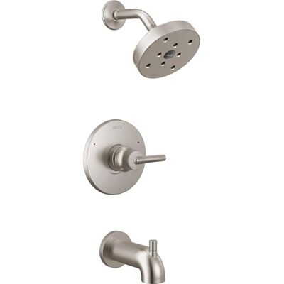 DELTA Faucet Trinsic 14 Serie Einzelfunktions-Wannen- und Duschverkleidungsset mit Einzelstrahl H2Okinetic Duschkopf, Edelstahl T14459-SS (Ventil nicht im Lieferumfang enthalten) DELTA Faucet Trinsic 14 Serie Einzelfunktions-Wannen- und Duschverkleidungsset mit Einzelstrahl H2Okinetic Duschkopf, Edelstahl T14459-SS (Ventil nicht im Lieferumfang enthalten)