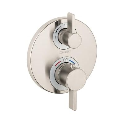 Hansgrohe Ecostat S 15758821 Moderne, minimalistische Volumen- und automatische Temperaturregelung, 2-Griff-Thermostat-Duschventil, Verkleidung mit Umsteller, gebürstetes Nickel, 15758821 Hansgrohe Ecostat S 15758821 Moderne, minimalistische Volumen- und automatische Temperaturregelung, 2-Griff-Thermostat-Duschventil, Verkleidung mit Umsteller, gebürstetes Nickel, 15758821