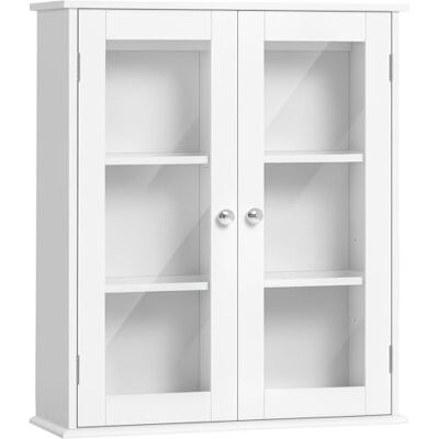 kleankin Hängeschrank für Badezimmer, WC-Hängeschrank mit 2 Türen aus gehärtetem Glas und verstellbarem Regal, Aufbewahrungsschrank zum Aufhängen, 55 x 20 x 65 cm, Weiß kleankin Hängeschrank für Badezimmer, WC-Hängeschrank mit 2 Türen aus gehärtetem Glas und verstellbarem Regal, Aufbewahrungsschrank zum Aufhängen, 55 x 20 x 65 cm, Weiß