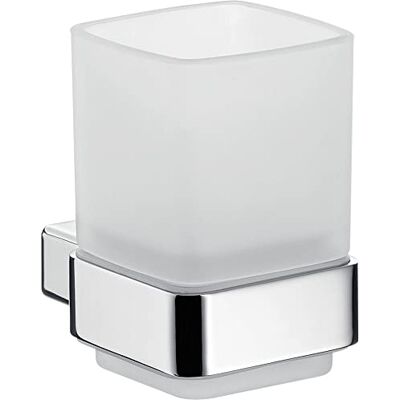 Emco LOFT Glashalter mit Glas zur Wandmontage, eleganter und kompakter Zahnbürstenhalter aus Aluminium und Kristallglas, hochwertiger Zahnputzbecher, chromfarben und satiniert Emco LOFT Glashalter mit Glas zur Wandmontage, eleganter und kompakter Zahnbürstenhalter aus Aluminium und Kristallglas, hochwertiger Zahnputzbecher, chromfarben und satiniert