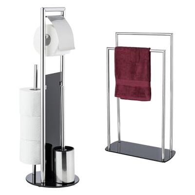WENKO Garnitur Mod. Ravina 3in1 WC-Set mit Toilettenpapierhalter und Bürstenhalter freistehender Handtuchständer 6801g Silber glänzend WENKO Garnitur Mod. Ravina 3in1 WC-Set mit Toilettenpapierhalter und Bürstenhalter freistehender Handtuchständer 6801g Silber glänzend
