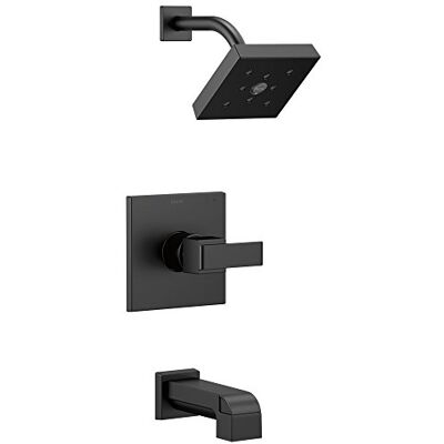 DELTA Ara 14 Serie Ein-Funktions-Set für Badewanne und Dusche, mit H2okinetic Duschkopf, matt-schwarz, T14467-BL (Ventil nicht im Lieferumfang enthalten) DELTA Ara 14 Serie Ein-Funktions-Set für Badewanne und Dusche, mit H2okinetic Duschkopf, matt-schwarz, T14467-BL (Ventil nicht im Lieferumfang enthalten)