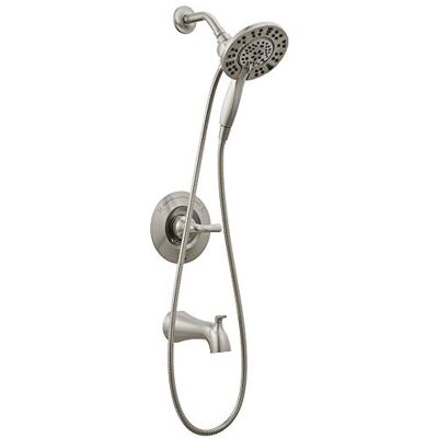 DELTA 144840-SP-I Arvo 14 Series Wannen- und Duscharmatur-Set aus gebürstetem Nickel mit In2ition-2-in-1-Doppelduschkopf und Handbrause-Kombination, SpotShield-Edelstahl (Ventil inklusive) DELTA 144840-SP-I Arvo 14 Series Wannen- und Duscharmatur-Set aus gebürstetem Nickel mit In2ition-2-in-1-Doppelduschkopf und Handbrause-Kombination, SpotShield-Edelstahl (Ventil inklusive)