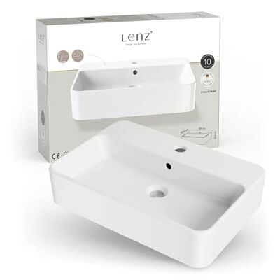Lenz Waschtisch VALEA für große und kleine Bäder – 56 cm x 38,5 cm Wandhängendes Waschbecken oder als Aufsatzwaschtisch, Superglatte KeepClean Oberfläche, Mit Überlauf, Weiß, 41010261 Lenz Waschtisch VALEA für große und kleine Bäder – 56 cm x 38,5 cm Wandhängendes Waschbecken oder als Aufsatzwaschtisch, Superglatte KeepClean Oberfläche, Mit Überlauf, Weiß, 41010261