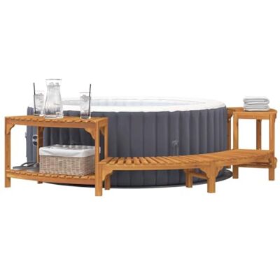 vidaXL Whirlpool Umgebung Halb-Rund Braun 272 x 120 x 55,5 cm, Akazienholz Hot Tub Umrandung, minimalistischer Outdoor Bad Rahmen, wasserfestes Gartenspa für entspannende Tage vidaXL Whirlpool Umgebung Halb-Rund Braun 272 x 120 x 55,5 cm, Akazienholz Hot Tub Umrandung, minimalistischer Outdoor Bad Rahmen, wasserfestes Gartenspa für entspannende Tage