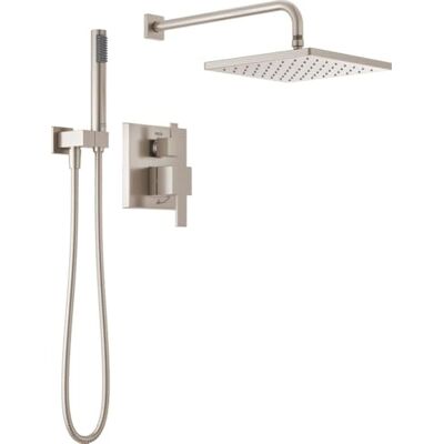 DELTA Modernes Regenduschsystem mit 2 Einstellungen, quadratisch, inkl. Regenduschkopf und Handbrause aus gebürstetem Nickel, Regenduschsystem aus gebürstetem Nickel, Spotshield Edelstahl 342701-SP DELTA Modernes Regenduschsystem mit 2 Einstellungen, quadratisch, inkl. Regenduschkopf und Handbrause aus gebürstetem Nickel, Regenduschsystem aus gebürstetem Nickel, Spotshield Edelstahl 342701-SP