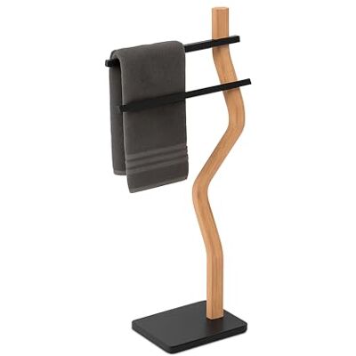 Relaxdays Handtuchständer, HxBxT: 86 x 37 x 18 cm, Metall, Holz, 2 Stangen, stehender Handtuchhalter, Bad, schwarz/Natur Relaxdays Handtuchständer, HxBxT: 86 x 37 x 18 cm, Metall, Holz, 2 Stangen, stehender Handtuchhalter, Bad, schwarz/Natur