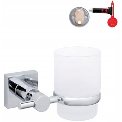 tesa HUKK Zahnputzbecher mit Halterung Becher aus satiniertem Glas, verchromte Wandhalterung zur Wandbefestigung ohne Bohren, inkl. Klebelösung 125mm x 95mm x 90mm tesa HUKK Zahnputzbecher mit Halterung Becher aus satiniertem Glas, verchromte Wandhalterung zur Wandbefestigung ohne Bohren, inkl. Klebelösung 125mm x 95mm x 90mm