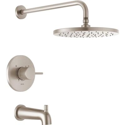 DELTA Faucet Modernes Raincan rundes Einzelfunktions-Wannen- und Duschverkleidungs-Set, gebürstetes Nickel, Wannenarmatur-Set, Regenduschkopf, Spotshield Edelstahl T14469-SP-PP (Ventil nicht im DELTA Faucet Modernes Raincan rundes Einzelfunktions-Wannen- und Duschverkleidungs-Set, gebürstetes Nickel, Wannenarmatur-Set, Regenduschkopf, Spotshield Edelstahl T14469-SP-PP (Ventil nicht im