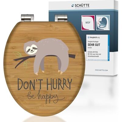 Schütte WC-Sitz NO HURRY mit Absenkautomatik aus Holz, hochwertiger Toilettendeckel mit 175kg Belastbarkeit, Toilettensitz mit Brille, Klodeckel für WC, MDF Holzkern Klobrille mit Motiv Schütte WC-Sitz NO HURRY mit Absenkautomatik aus Holz, hochwertiger Toilettendeckel mit 175kg Belastbarkeit, Toilettensitz mit Brille, Klodeckel für WC, MDF Holzkern Klobrille mit Motiv