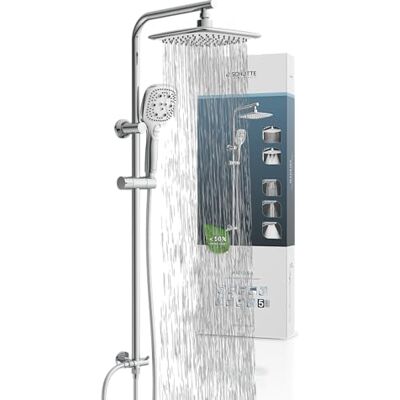 Schütte Duschset MADEIRA Duschsäule mit großer verstellbarer Regendusche, Handbrause mit 3 Strahlarten, Duschsystem ohne Armatur, Chrom Schütte Duschset MADEIRA Duschsäule mit großer verstellbarer Regendusche, Handbrause mit 3 Strahlarten, Duschsystem ohne Armatur, Chrom