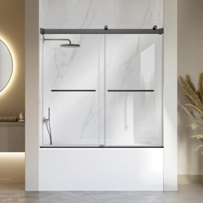 VEVOR Duschwand für Badewanne 1524x1524 mm Rahmenlos 8 mm Schwarz Badewannenaufsatz Klares Gehärtetes Glas Doppelschiebetür für Badewannen & Dusche mit 2 Edelstahlgriffen Nano-Beschichtung VEVOR Duschwand für Badewanne 1524x1524 mm Rahmenlos 8 mm Schwarz Badewannenaufsatz Klares Gehärtetes Glas Doppelschiebetür für Badewannen & Dusche mit 2 Edelstahlgriffen Nano-Beschichtung