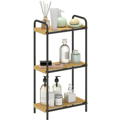 HOMCOM Bambus Badezimmer-Ablage 41.5x21.5x77.5cm Natur und Schwarz 3-stufig, freistehendes schmales Regal, Lamellenböden, für Küche, Bad, Wohnzimmer HOMCOM Bambus Badezimmer-Ablage 41.5x21.5x77.5cm Natur und Schwarz 3-stufig, freistehendes schmales Regal, Lamellenböden, für Küche, Bad, Wohnzimmer