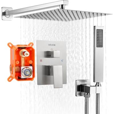 VEVOR Duscharmatur Regenduschsystem fürs Badezimmer Duschsystem mit 305 mm quadratischen Regenduschkopf & Handbrause, wandmontierte Badezimmerarmaturen mit Messingventil & Zierset, gebürstetes Nickel VEVOR Duscharmatur Regenduschsystem fürs Badezimmer Duschsystem mit 305 mm quadratischen Regenduschkopf & Handbrause, wandmontierte Badezimmerarmaturen mit Messingventil & Zierset, gebürstetes Nickel