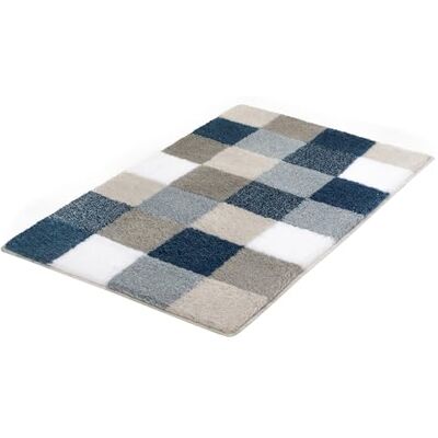 KLEINE WOLKE Caro Blaue Patchwork-Badematte - Badteppich KLEINE WOLKE Caro Blaue Patchwork-Badematte - Badteppich