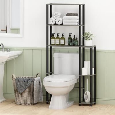 Furinno Turn-N-Tube Über-Toilette Aufbewahrungsregal, 5-Boden Über-Toilette-Organizer, freistehende platzsparende Regale, für Badezimmer, Grau-Eiche Furinno Turn-N-Tube Über-Toilette Aufbewahrungsregal, 5-Boden Über-Toilette-Organizer, freistehende platzsparende Regale, für Badezimmer, Grau-Eiche