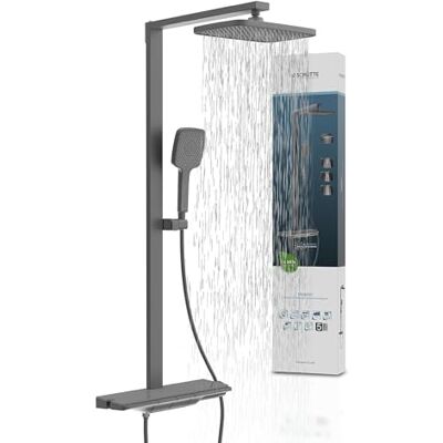 Schütte HAWAII Duschsystem mit Thermostat und Glasablage, Duschset mit 30x20cm Kopfbrause, Regendusche mit Wandhalterung und Duschkopf, Duschpaneel Duschsäule, Graphit/Grau Schütte HAWAII Duschsystem mit Thermostat und Glasablage, Duschset mit 30x20cm Kopfbrause, Regendusche mit Wandhalterung und Duschkopf, Duschpaneel Duschsäule, Graphit/Grau