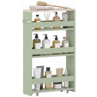 kleankin Aufbewahrungswagen mit 3 Ebenen, mit Griff, 48 x 15 x 80 cm, Grün Aufbewahrungswagen, Regal auf Rollen, für schmale Küche, Badezimmer, Waschküche, Büro kleankin Aufbewahrungswagen mit 3 Ebenen, mit Griff, 48 x 15 x 80 cm, Grün Aufbewahrungswagen, Regal auf Rollen, für schmale Küche, Badezimmer, Waschküche, Büro