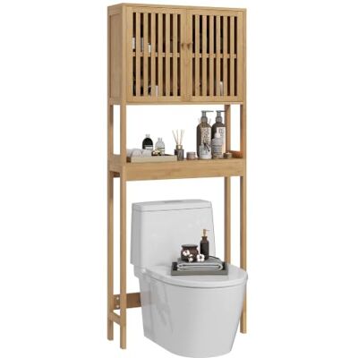 HOMCOM Bambus-Aufbewahrungsschrank über WC, 23,6x8,5x67,7", Natur Badezimmerorganizer, Lamellentüren, verstellbares Regal, offenes Regal HOMCOM Bambus-Aufbewahrungsschrank über WC, 23,6x8,5x67,7", Natur Badezimmerorganizer, Lamellentüren, verstellbares Regal, offenes Regal