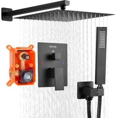 VEVOR Duscharmatur Regenduschsystem fürs Badezimmer Duschsystem mit 305 mm quadratischen Regenduschkopf & Handbrause, wandmontierte Badezimmerarmaturen mit Messingventil & Zierset, Mattschwarz VEVOR Duscharmatur Regenduschsystem fürs Badezimmer Duschsystem mit 305 mm quadratischen Regenduschkopf & Handbrause, wandmontierte Badezimmerarmaturen mit Messingventil & Zierset, Mattschwarz