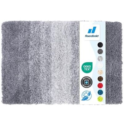 Floordirekt Badematte Wave, Badteppich in Rund, Dichtes, Flauschiges Wohlgefühl für Ihr Zuhause, Badvorleger rutschfest waschbar, schadstoffgeprüft Grau/Weiß 50 x 80 cm Floordirekt Badematte Wave, Badteppich in Rund, Dichtes, Flauschiges Wohlgefühl für Ihr Zuhause, Badvorleger rutschfest waschbar, schadstoffgeprüft Grau/Weiß 50 x 80 cm