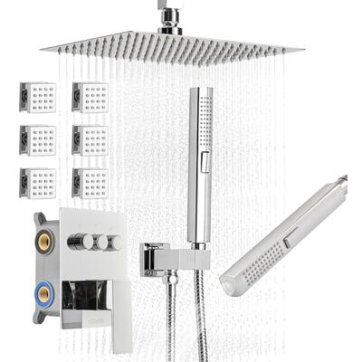 VEVOR Duschsystem-Set mit 10 Zoll Regenduschsystem / 6 Körperbrausen / 2 in 1 Handbrause, drehbarer Regenkopfsystem (3 Funktionen), Messingventil und Verkleidungssatz, Chrom Badezimmer VEVOR Duschsystem-Set mit 10 Zoll Regenduschsystem / 6 Körperbrausen / 2 in 1 Handbrause, drehbarer Regenkopfsystem (3 Funktionen), Messingventil und Verkleidungssatz, Chrom Badezimmer