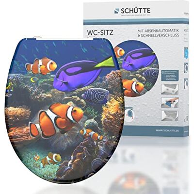 Schütte WC-Sitz Duroplast SEA LIFE, Toilettensitz mit Absenkautomatik und Schnellverschluss für die einfache Reinigung, max. Belastung der Klobrille 150 kg, Motiv Fische 82372 Schütte WC-Sitz Duroplast SEA LIFE, Toilettensitz mit Absenkautomatik und Schnellverschluss für die einfache Reinigung, max. Belastung der Klobrille 150 kg, Motiv Fische 82372