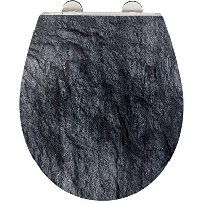 WENKO WC-Sitz Slate Rock, robuster Toilettensitz aus antibakteriellem Duroplast mit Absenkautomatik und rostfreier Fix-Clip Edelstahl Hygiene Befestigung, WC-Deckel mit Relief-Oberfläche, 38 x 44,5 cm WENKO WC-Sitz Slate Rock, robuster Toilettensitz aus antibakteriellem Duroplast mit Absenkautomatik und rostfreier Fix-Clip Edelstahl Hygiene Befestigung, WC-Deckel mit Relief-Oberfläche, 38 x 44,5 cm