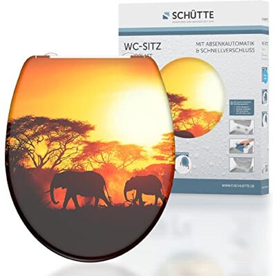 Schütte WC-Sitz AFRICA mit Absenkautomatik und Schnellverschluss aus Duroplast, Toilettendeckel mit 175kg Belastbarkeit, Toilettensitz mit Brille, Klodeckel für WC, Klobrille mit Motiv Schütte WC-Sitz AFRICA mit Absenkautomatik und Schnellverschluss aus Duroplast, Toilettendeckel mit 175kg Belastbarkeit, Toilettensitz mit Brille, Klodeckel für WC, Klobrille mit Motiv