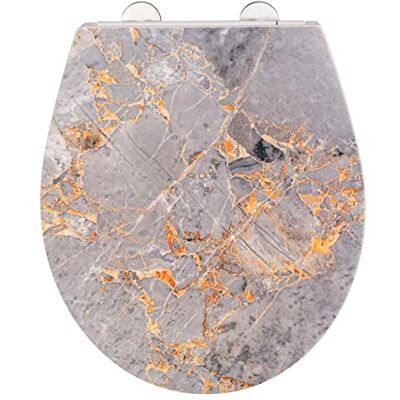 WENKO WC-Sitz Grey Marble, eleganter Toilettensitz aus antibakteriellem Duroplast mit Absenkautomatik & rostfreier Fix-Clip Edelstahl Hygiene Befestigung, WC-Deckel mit Relief-Oberfläche, 38 x 44,5 cm WENKO WC-Sitz Grey Marble, eleganter Toilettensitz aus antibakteriellem Duroplast mit Absenkautomatik & rostfreier Fix-Clip Edelstahl Hygiene Befestigung, WC-Deckel mit Relief-Oberfläche, 38 x 44,5 cm