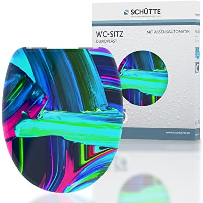 Schütte WC-Sitz NEON mit Absenkautomatik aus Duroplast, hochwertiger Toilettendeckel mit 175kg Belastbarkeit, Toilettensitz mit Brille, Klodeckel für WC, Klobrille mit Motiv Schütte WC-Sitz NEON mit Absenkautomatik aus Duroplast, hochwertiger Toilettendeckel mit 175kg Belastbarkeit, Toilettensitz mit Brille, Klodeckel für WC, Klobrille mit Motiv