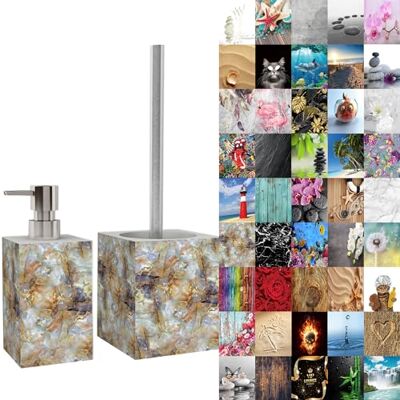 Sanilo Badezimmer Set, Seifenspender und WC Bürste mit Motiv, große Auswahl, Klobürste ohne Bohren, schöne Designs (Marmor Braun) Sanilo Badezimmer Set, Seifenspender und WC Bürste mit Motiv, große Auswahl, Klobürste ohne Bohren, schöne Designs (Marmor Braun)