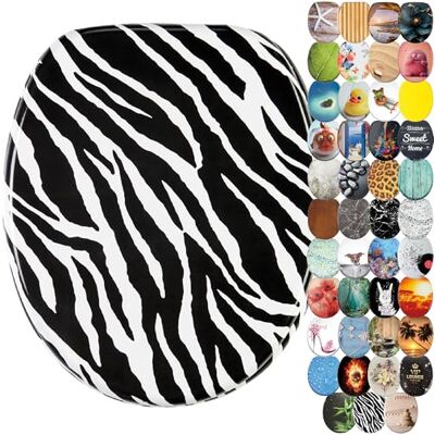 Sanilo WC Sitz mit Absenkautomatik & Quick-Release aus Holz, Zebra Toilettendeckel mit Soft-Close & Schnellverschluss, per Knopfdruck abnehmbar, einfache Montage von oben inkl. Schraubendreher Sanilo WC Sitz mit Absenkautomatik & Quick-Release aus Holz, Zebra Toilettendeckel mit Soft-Close & Schnellverschluss, per Knopfdruck abnehmbar, einfache Montage von oben inkl. Schraubendreher