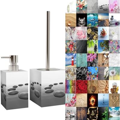 Sanilo Badezimmer Set, Seifenspender und WC Bürste mit Motiv, große Auswahl, Klobürste ohne Bohren, schöne Designs (Black Stones) Sanilo Badezimmer Set, Seifenspender und WC Bürste mit Motiv, große Auswahl, Klobürste ohne Bohren, schöne Designs (Black Stones)