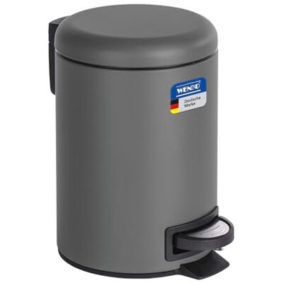 WENKO Kosmetikeimer 3 Liter, Stahl, herausnehmbarer Inneneimer mit Müllbeutelhalter, Mülleimer fürs Bad mit Deckel und Tretfunktion, ausklappbarer Tragegriff, Grau matt, Mod. Leman WENKO Kosmetikeimer 3 Liter, Stahl, herausnehmbarer Inneneimer mit Müllbeutelhalter, Mülleimer fürs Bad mit Deckel und Tretfunktion, ausklappbarer Tragegriff, Grau matt, Mod. Leman
