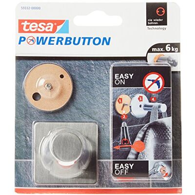 tesa Powerbutton Haken Classic Eckig 6 kg Halteleistung Selbstklebender Metallhaken mit eckiger Basis vielseitiger Klebehaken aus Edelstahl spurlos ablösbar tesa Powerbutton Haken Classic Eckig 6 kg Halteleistung Selbstklebender Metallhaken mit eckiger Basis vielseitiger Klebehaken aus Edelstahl spurlos ablösbar