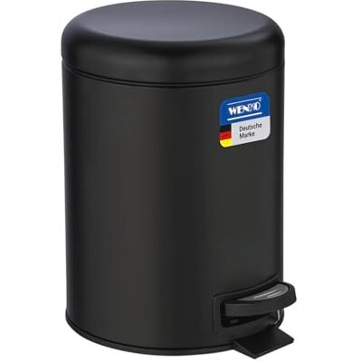 WENKO Kosmetikeimer 5 Liter, Stahl, herausnehmbarer Inneneimer mit Müllbeutelhalter, Mülleimer fürs Bad mit Deckel und Tretfunktion, ausklappbarer Tragegriff, Schwarz matt, Mod. Leman WENKO Kosmetikeimer 5 Liter, Stahl, herausnehmbarer Inneneimer mit Müllbeutelhalter, Mülleimer fürs Bad mit Deckel und Tretfunktion, ausklappbarer Tragegriff, Schwarz matt, Mod. Leman