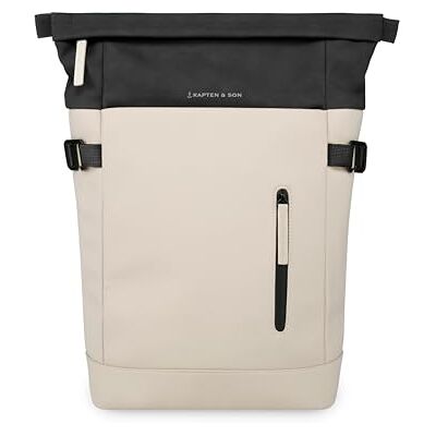 Kapten & Son Rucksack Aarhus Cream Black 14 L Rucksack Damen & Herren Schwarz-Beige Rolltop mit 14" Laptopfach Backpack ideal für Reisen, City, Uni, Arbeit wasserabweisend Kapten & Son Rucksack Aarhus Cream Black 14 L Rucksack Damen & Herren Schwarz-Beige Rolltop mit 14" Laptopfach Backpack ideal für Reisen, City, Uni, Arbeit wasserabweisend