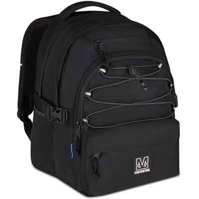 Mitama Schulrucksack für Schule, Oberstufe, #BDBF Black-out, drei Fächer, Extra Stauraum, Mädchen und Jungen, Trinkflaschenfach und Laptopfach, gepolstertes Rückenteil, schwarz Mitama Schulrucksack für Schule, Oberstufe, #BDBF Black-out, drei Fächer, Extra Stauraum, Mädchen und Jungen, Trinkflaschenfach und Laptopfach, gepolstertes Rückenteil, schwarz