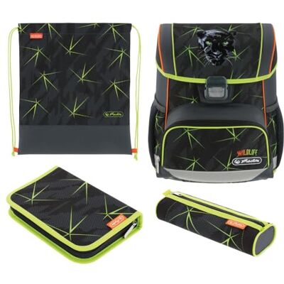 Herlitz Schulranzen Set 4-teilig Loop Wild Life Schwarz 17 L Ergonomischer Tornister mit geringem Gewicht 1. Klasse Junge Mädchen Kinder, Panther Herlitz Schulranzen Set 4-teilig Loop Wild Life Schwarz 17 L Ergonomischer Tornister mit geringem Gewicht 1. Klasse Junge Mädchen Kinder, Panther