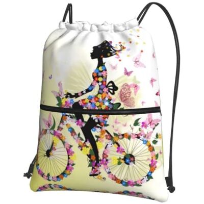YYHWHJDE Mädchen Fahrrad Schmetterling Prints Kordelzug Rucksack Leichter wasserdichter Turnbeutel mit Reißverschlusstasche Ideal für Reisen, Yoga & Sport YYHWHJDE Mädchen Fahrrad Schmetterling Prints Kordelzug Rucksack Leichter wasserdichter Turnbeutel mit Reißverschlusstasche Ideal für Reisen, Yoga & Sport