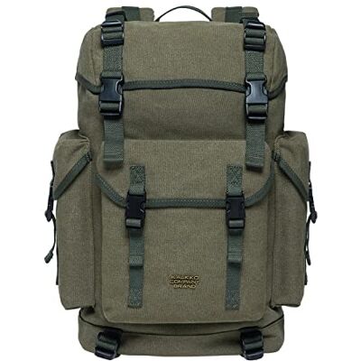 KAUKKO Canvas Groß Rucksack Damen Herren, Vintage Jagdrucksack Wanderrucksack mit 15 Zoll Laptopfach für Arbeit, Ausflüge, Uni, 23L, Armeegrün-K1018 KAUKKO Canvas Groß Rucksack Damen Herren, Vintage Jagdrucksack Wanderrucksack mit 15 Zoll Laptopfach für Arbeit, Ausflüge, Uni, 23L, Armeegrün-K1018
